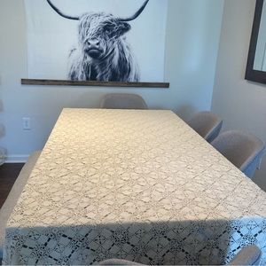 VINTAGE ARTISAN HANDMADE UNIQUE PIECE OF ART CROCHET BEIGE/CREAM BOHO TABLECLOTH